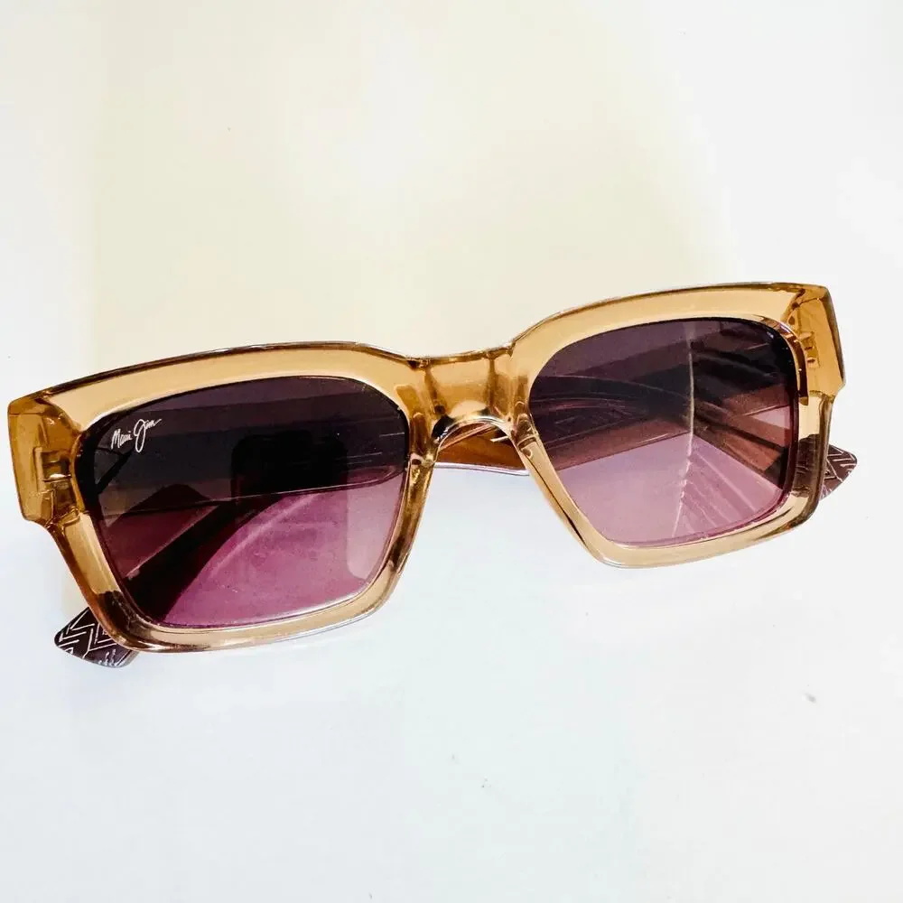 MAUI JIM Beige Brown Tan Kenui Clear Acetate Frame $399 Polarized Sunglasses